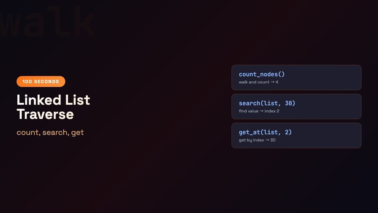 C in 100 Seconds: Linked List — Traverse, Count, Search | Episode 44