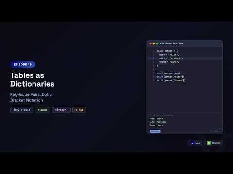 Lua with Neovim: Tables as Dictionaries — Key-Value Pairs, Dot & Bracket Notation | Episode 19