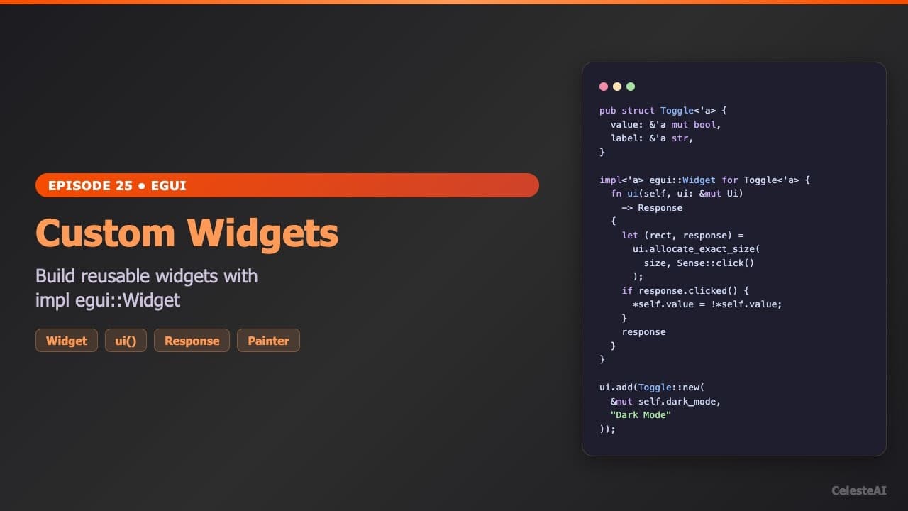 egui Custom Widgets: impl Widget for Reusable Components | Rust GUI Ep 25