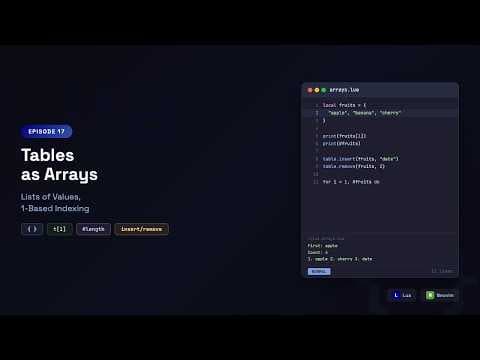 Learn Lua in Neovim: Tables as Arrays — 1-Based Indexing, Insert, Remove & Length | Episode 17