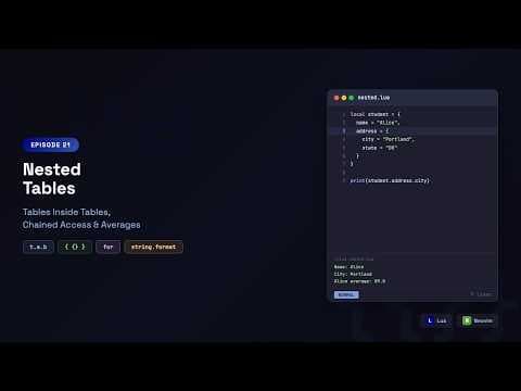 Lua with Neovim: Nested Tables — Tables Inside Tables, Chained Access & Averages | Episode 21