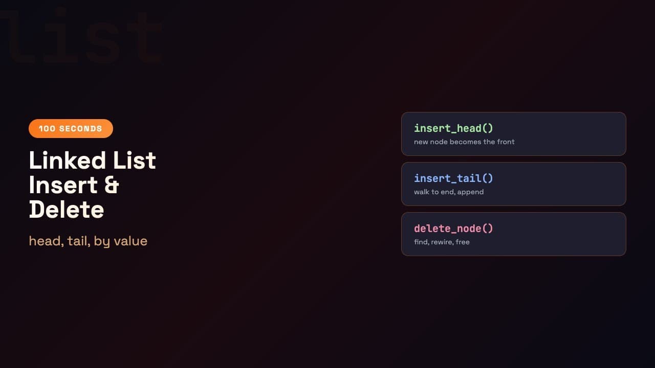 C in 100 Seconds: Linked List — Insert and Delete | Episode 43