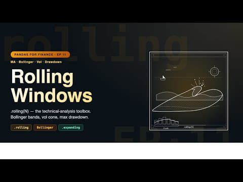 Pandas for Finance: Rolling Windows: Moving Avg, Bollinger, Volatility, Drawdown