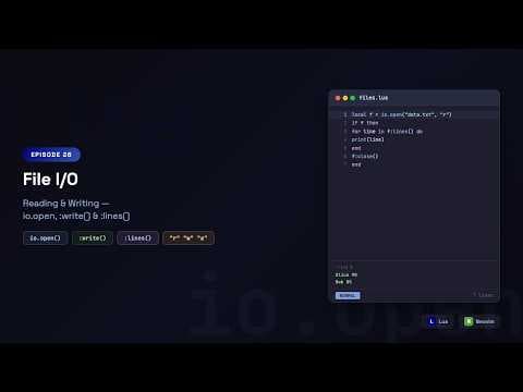 Lua with Neowin: File I/O — io.open, Read Modes, Write Modes & io.lines | Episode 26