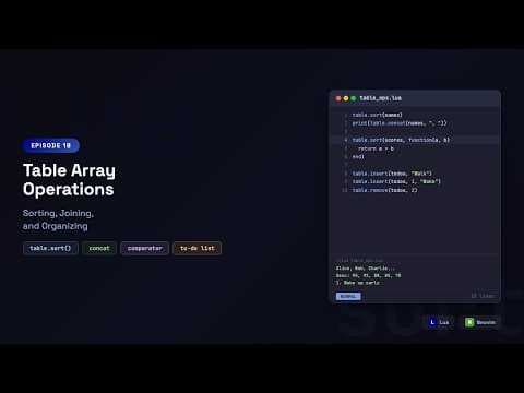 Learn Lua in Neovim: Table Array Operations — Sort, Concat & Custom Comparators | Episode 18